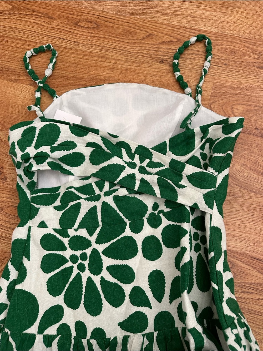 NWT Caroline Constas Green White Linen Blend Midi Dress S - Picture 14 of 15